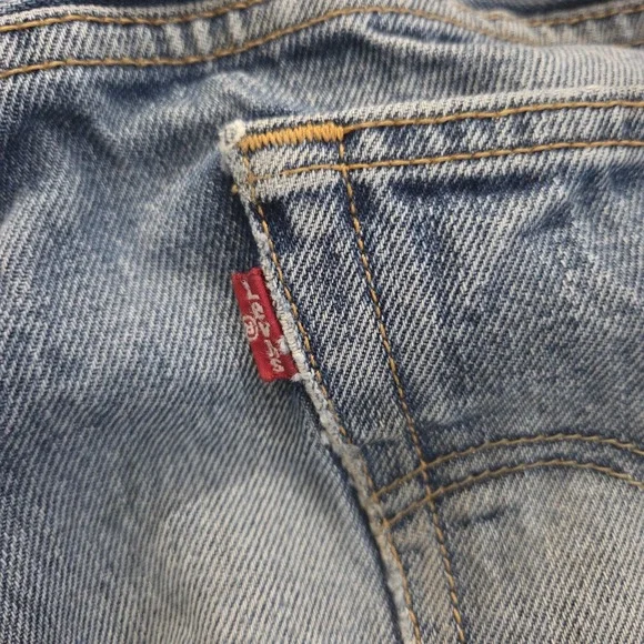 Levis 501 Jeans Mens 36x38 Blue Denim Straight Leg Button Fly Distressed Stained - Picture 13 of 16